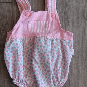 Pink Strawberry Print Kids Overalls